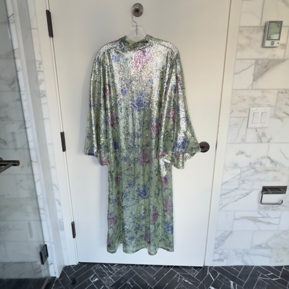 LA VIE STYLE HOUSE Floral Sequin Caftan Dress, Green/Multi, LIKE NEW, ONE SIZE - Picture 5 of 10